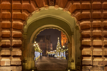 Green gate and Long Market (Dlugi Targ) square in Gdansk. Poland