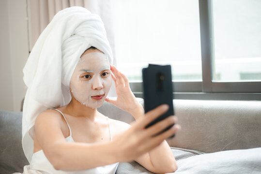 Asian woman with cosmetic face mask skincare to body healthy treatment spa