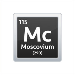 Moscovium symbol. Chemical element of the periodic table. Vector stock illustration.