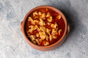 Traditional delicious Turkish food; ring soup (Turkish name; Yuksuk corbasi or yuzuk corbasi)