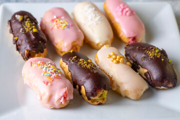 Delicious fruity and chocolate eclair
