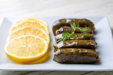 Traditional delicious Turkish foods; stuffed leaves (yaprak sarmasi)