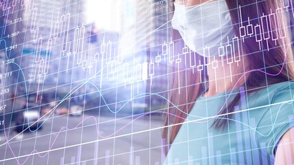 Doctor in face mask and analysis corona virus economic impact