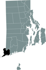 Black highlighted location map of the Westerly inside gray administrative map of the Federal State of Rhode Island, USA