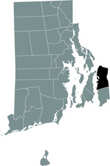 Black highlighted location map of the Tiverton inside gray administrative map of the Federal State of Rhode Island, USA