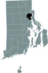 Black highlighted location map of the Providence inside gray administrative map of the Federal State of Rhode Island, USA