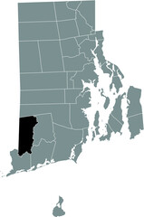 Black highlighted location map of the Hopkinton inside gray administrative map of the Federal State of Rhode Island, USA