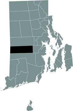 Black highlighted location map of the West Greenwich inside gray administrative map of the Federal State of Rhode Island, USA