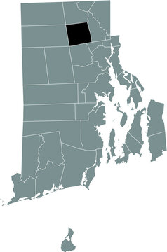 Black highlighted location map of the Smithfield inside gray administrative map of the Federal State of Rhode Island, USA