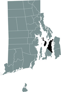 Black highlighted location map of the Portsmouth inside gray administrative map of the Federal State of Rhode Island, USA