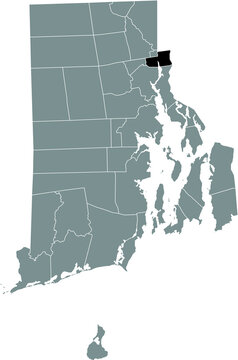 Black highlighted location map of the Pawtucket inside gray administrative map of the Federal State of Rhode Island, USA