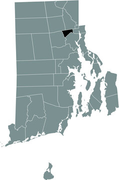 Black highlighted location map of the North Providence inside gray administrative map of the Federal State of Rhode Island, USA