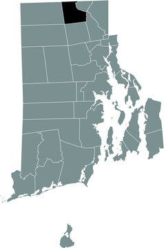 Black highlighted location map of the North Smithfield inside gray administrative map of the Federal State of Rhode Island, USA