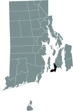 Black highlighted location map of the Newport inside gray administrative map of the Federal State of Rhode Island, USA