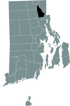Black highlighted location map of the Lincoln inside gray administrative map of the Federal State of Rhode Island, USA