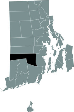 Black highlighted location map of the Exeter inside gray administrative map of the Federal State of Rhode Island, USA