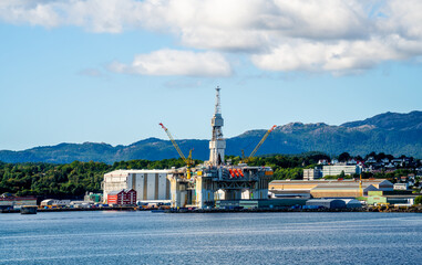 Harbour with oil platform near Stavanger, Norway
