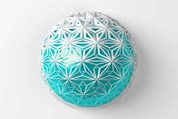 Abstract creative modern gold and white 3D three-dimensional sphere background with collapsing into many different triangles around the layer. 3d illustration.