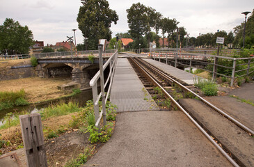 Railway bridge over Mandau river in Zittau. Germany