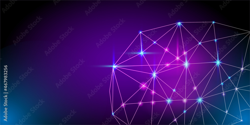 Poster template for a horizontal banner with a neural network image. vector illustration in a futuristic ne