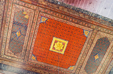 The colorful ceiling of Great Mosque, Diyarbakir, Turkey