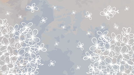 Abstract template  watercolor background. With hydrangea flowers in the doodle style. Template for the screen.