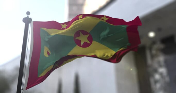 Grenada national flag waving.  Government politics and country news illustration