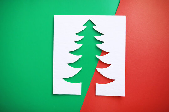 Christmas tree paper cutting design papercraft card.