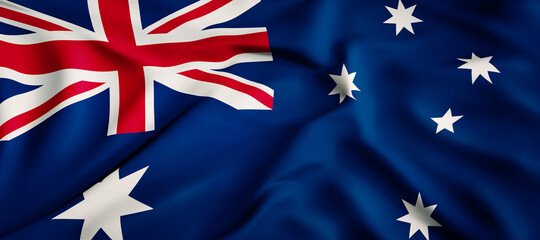 Waving flag concept. National flag of the Commonwealth of Australia. Waving background. 3D rendering. © PhotoGranary