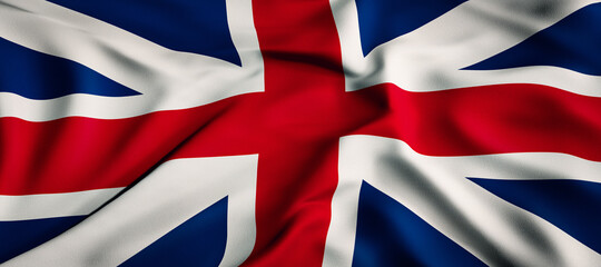 Waving flag concept. National flag of the United Kingdom. Waving background. 3D rendering.