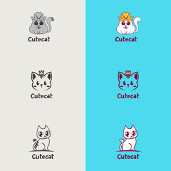 Fototapeta premium Cute vector cat cartoon logo template. pet logo set for pet shop
