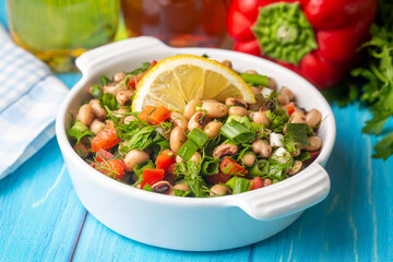 Traditional delicious Turkish food; dried black eyed peas salad (Turkish name; kuru borulce salatasi)