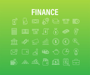Money, finance, payments. Set outline web icon Vector stock illustration