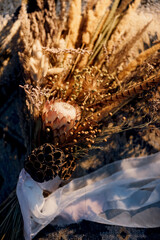 elegant wedding bouquet of dried wildflowers