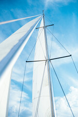 high mast with a white sail