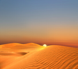 Beautiful view of sandy desert at sunset