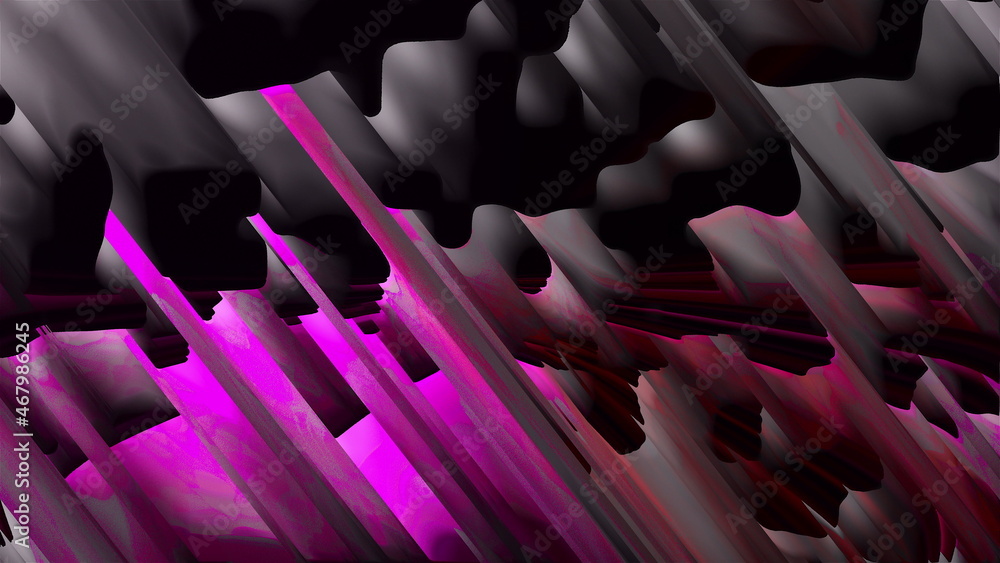 Poster straight geometric lines with 3d render digital textures and fractures. stream stripes in digital sp