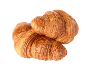 Two French croissants isolated on white background.