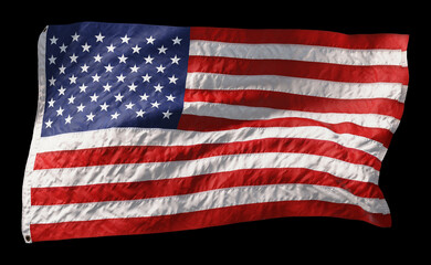 Obraz premium American flag waving in the wind isolated on black background. 3D