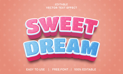 sweet dream editable 3D text effect Premium Vector