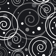 Spiral background. Gray textured pattern with white spiral. Seamless pattern. Design for textiles. 