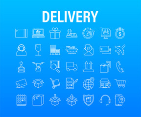 Fototapeta na wymiar Set with delivery icon. Delivery service. Fast courier. Truck icon set. Vector stock illustration