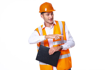 man in orange hard hat engineer work professionals construction