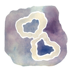Two clouds in the shape of a heart on a blue sky background. Watercolor cartoon hand drawn illustration