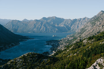 Fototapeta na wymiar View from Mount Lovcen on the coast of the Kotor Bay. Montenegro