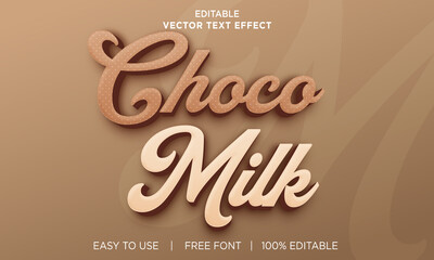 Choco milk editable 3D text effect Premium Vector