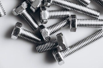 Many bolts on a white background