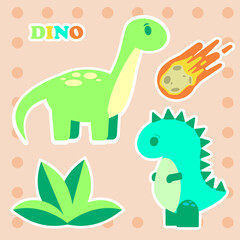 cute dinosaur vector stickers
