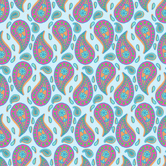 Hand drawn t Paisley Seamless Pattern for kids design, party, anniversary, birthday. Design for banner, poster, card, invitation and scrapbook 