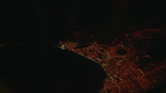 Aerial view of Alanya in Turkey at night.